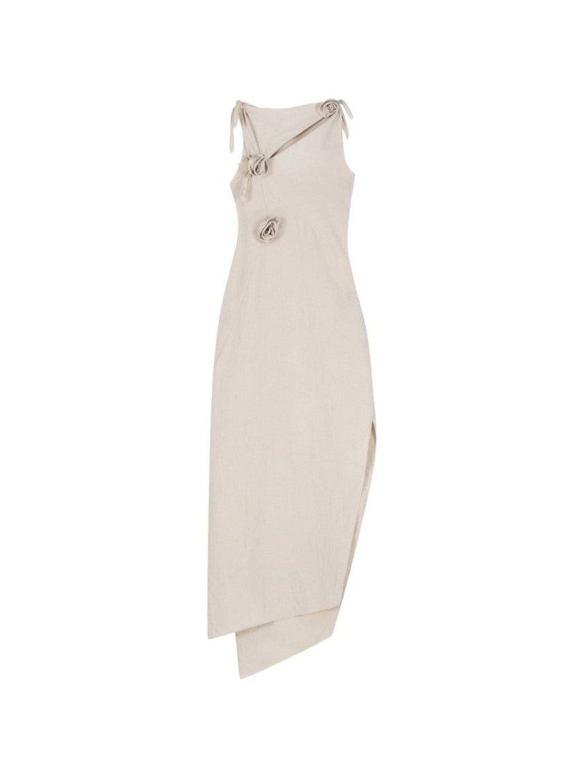 Coperni Beige Rosette Detail Asymmetric Textured Dress
