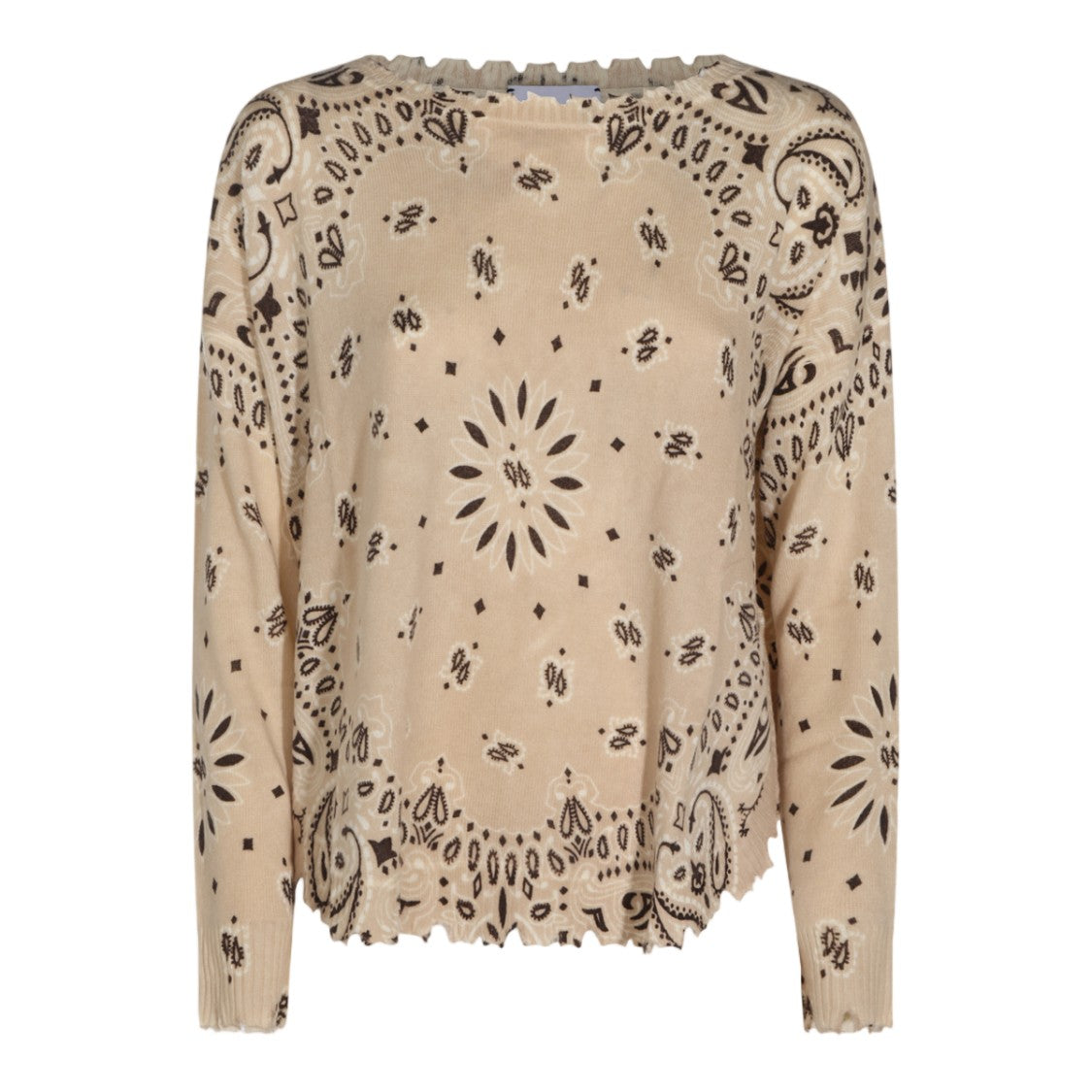 Kujiten Beige Sweater With Intricate Paisley And Floral Pattern
