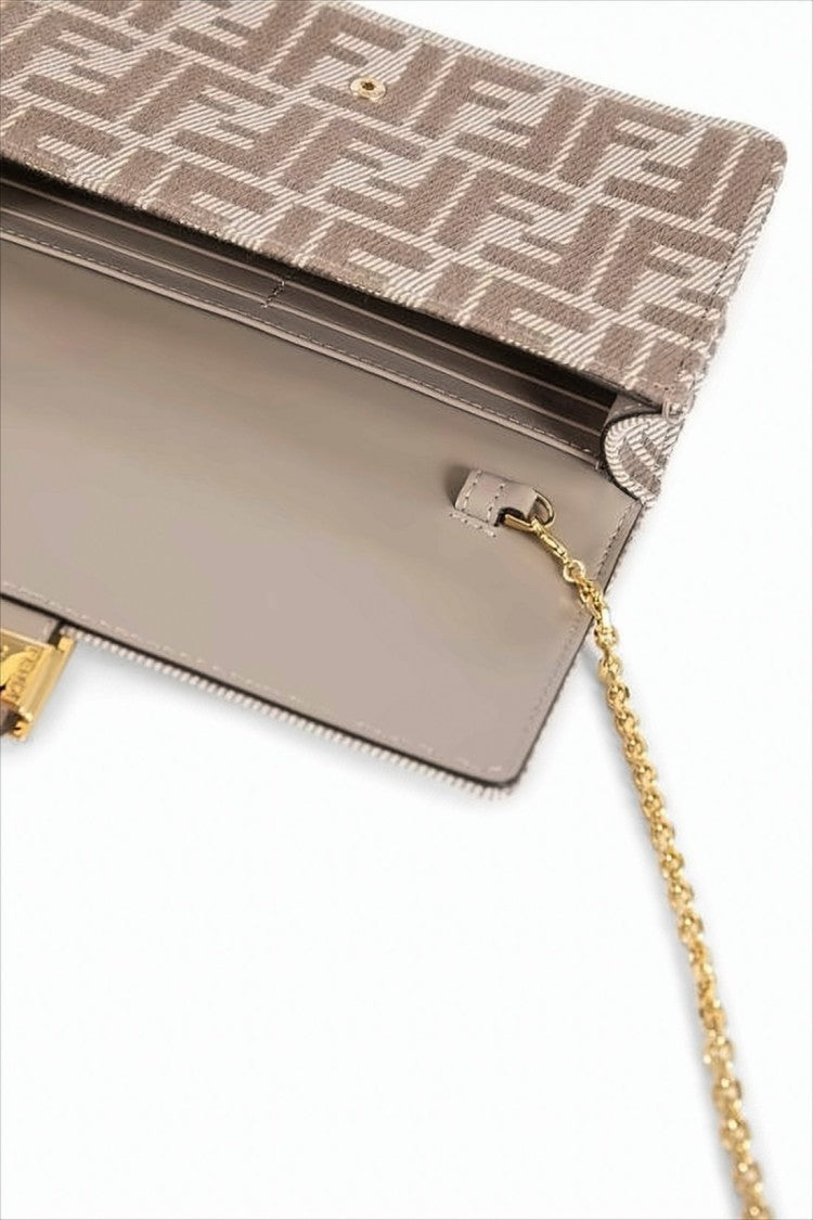 Fendi Monogrammed Textured Shoulder Bag With Gold-Tone Clasp And Chain Strap