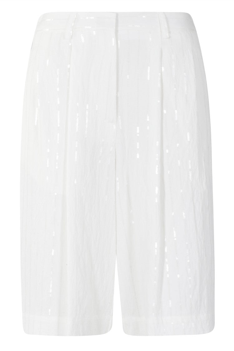 Meimei J. White Sequin Striped French Pockets Viscose Shorts