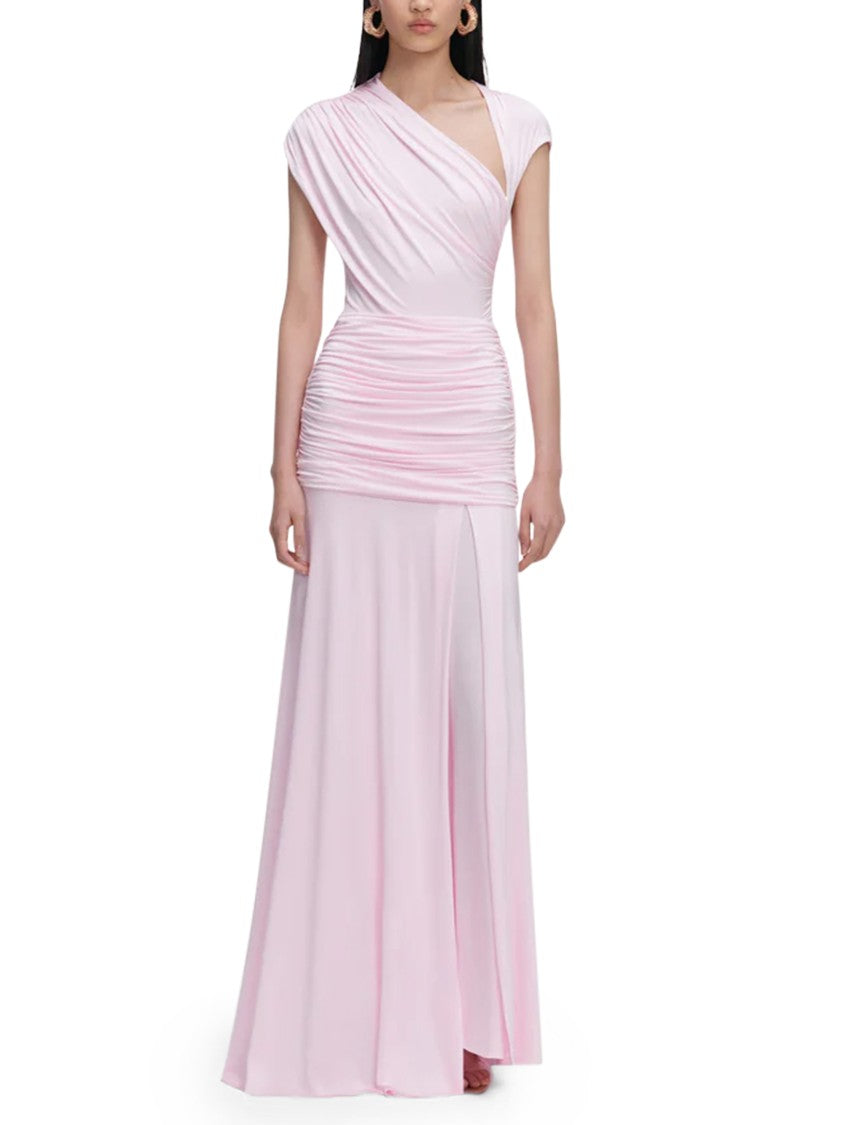 Self-Portrait Draped Jersey Maxi Dress With Elegant Asymmetrical Neckline