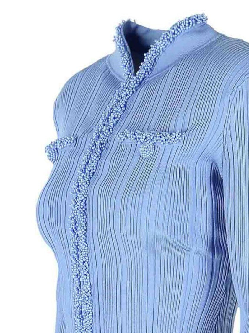 Self-Portrait Light Blue Faux Pearl Cardigan