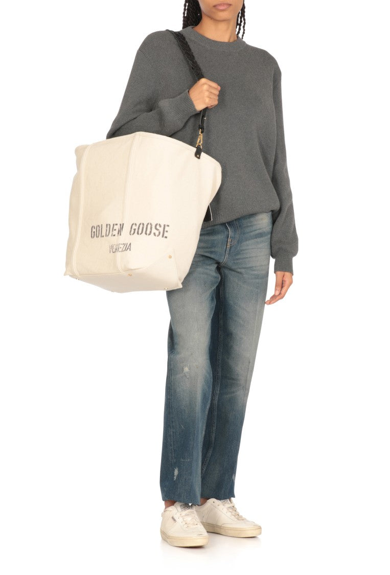 Golden Goose Ivory Canvas Shopper Bag