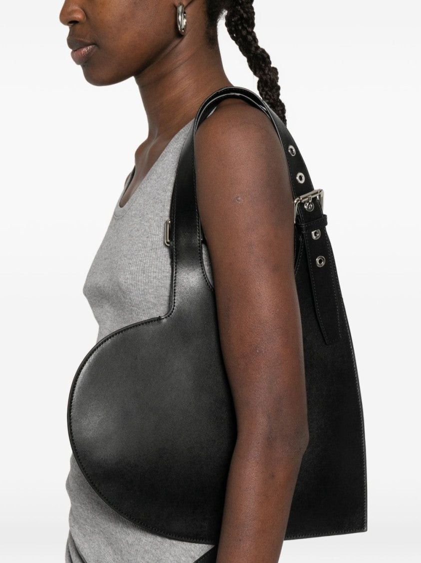 Coperni Asymmetrical Black Handbag With Silver-Tone Buckle Detail
