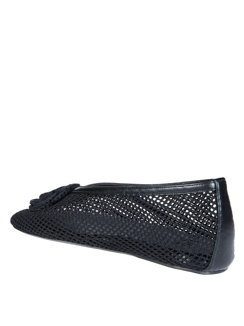 Ganni Black Jenny Ballerina Pointed-Toe Mesh Flats