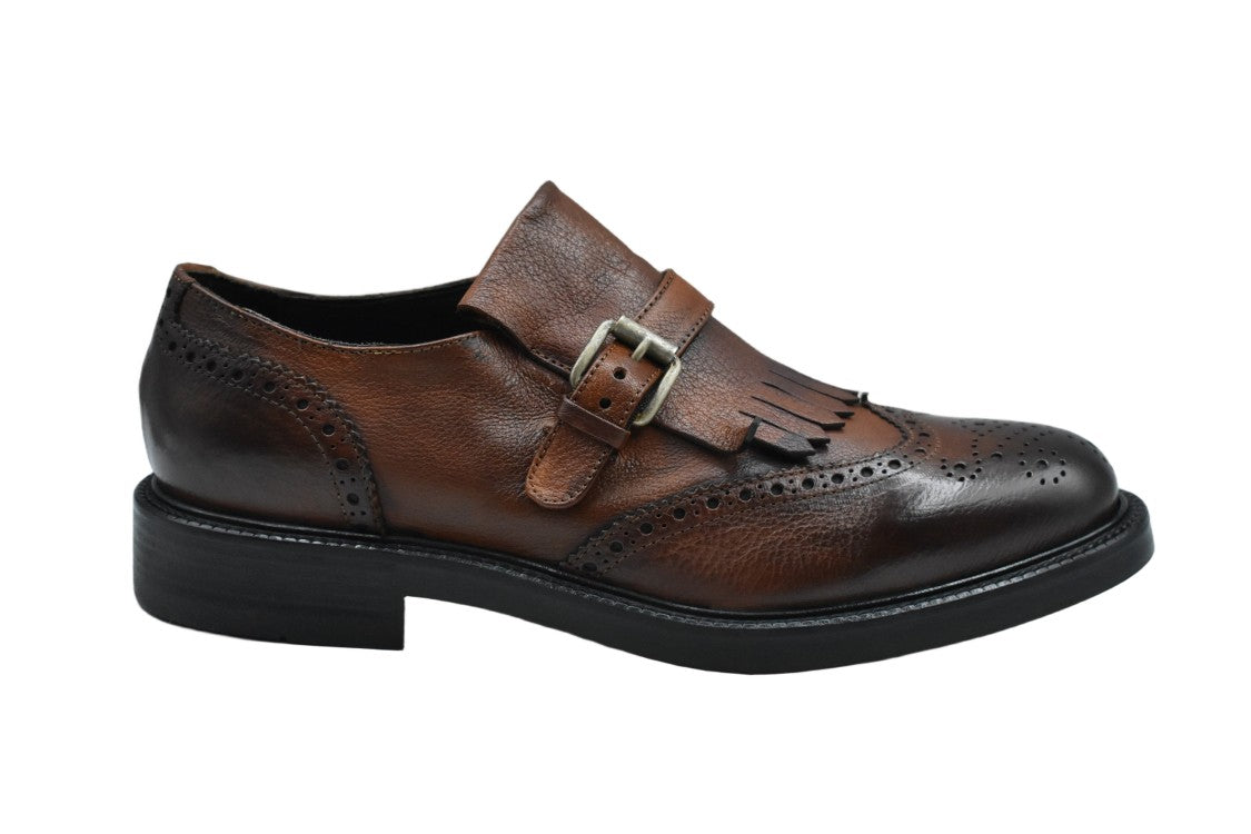 Ernesto Dolani Brown Leather Low-Cut Shoes With Fringed Flap