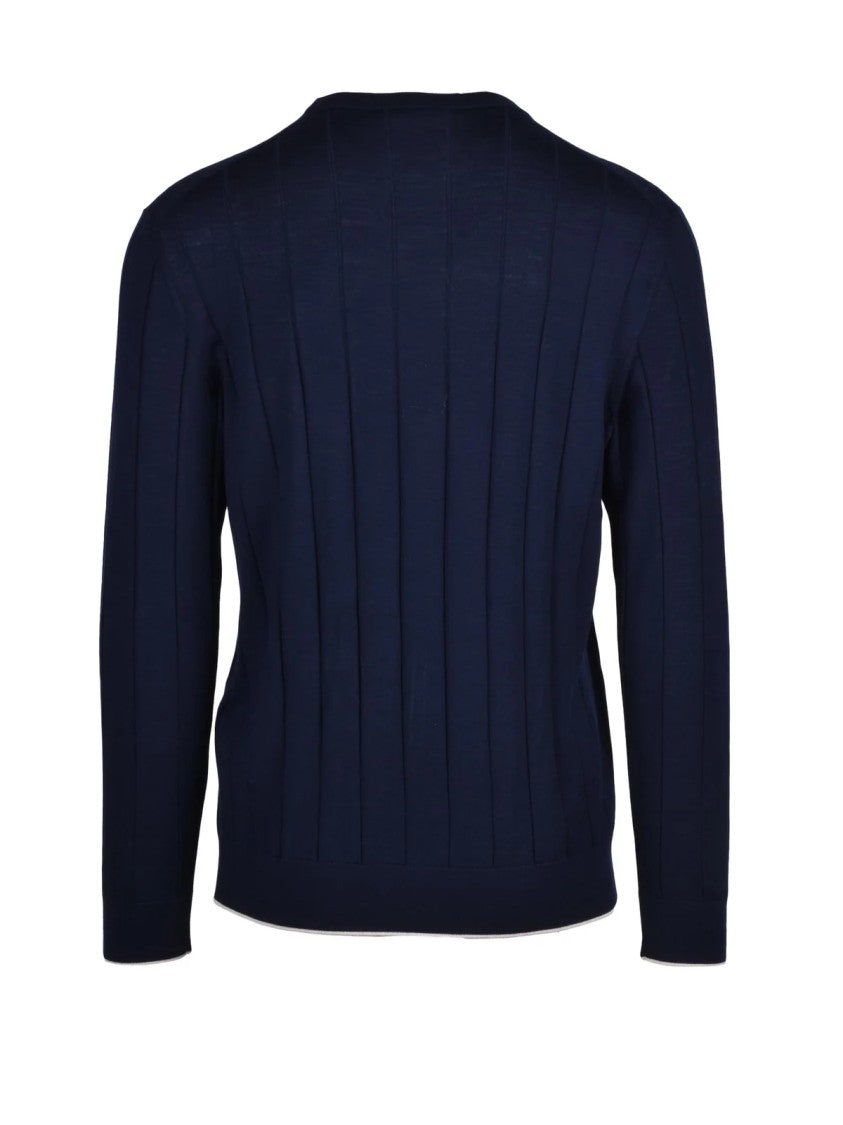 Eleventy Crew Neck Sweater In Deep Blue Wool