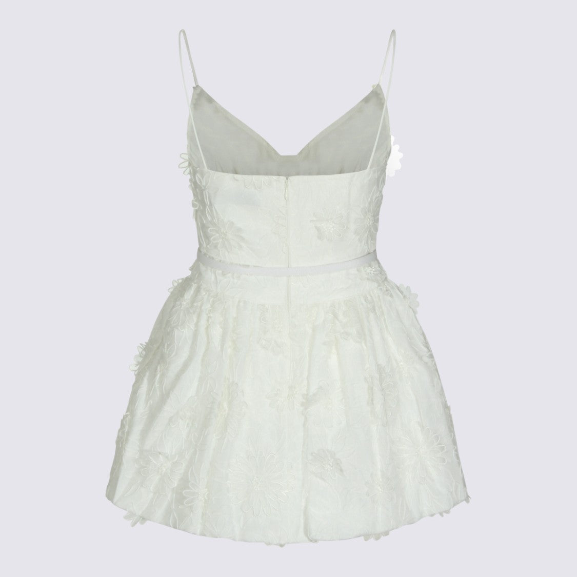 Self-Portrait Fitted Mini Dress With Floral Embroidery And Spaghetti Straps