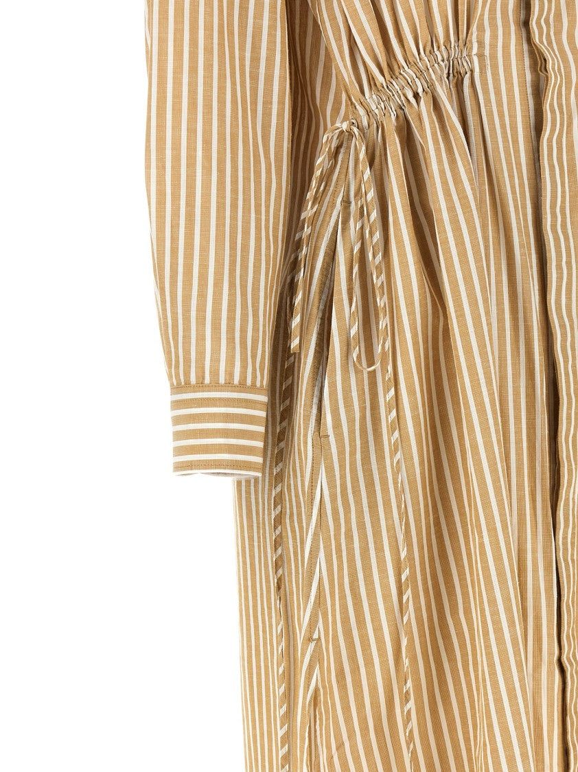 Polo Ralph Lauren Trapeze Midi Chemisier Dress In Striped Cotton-Linen Blend