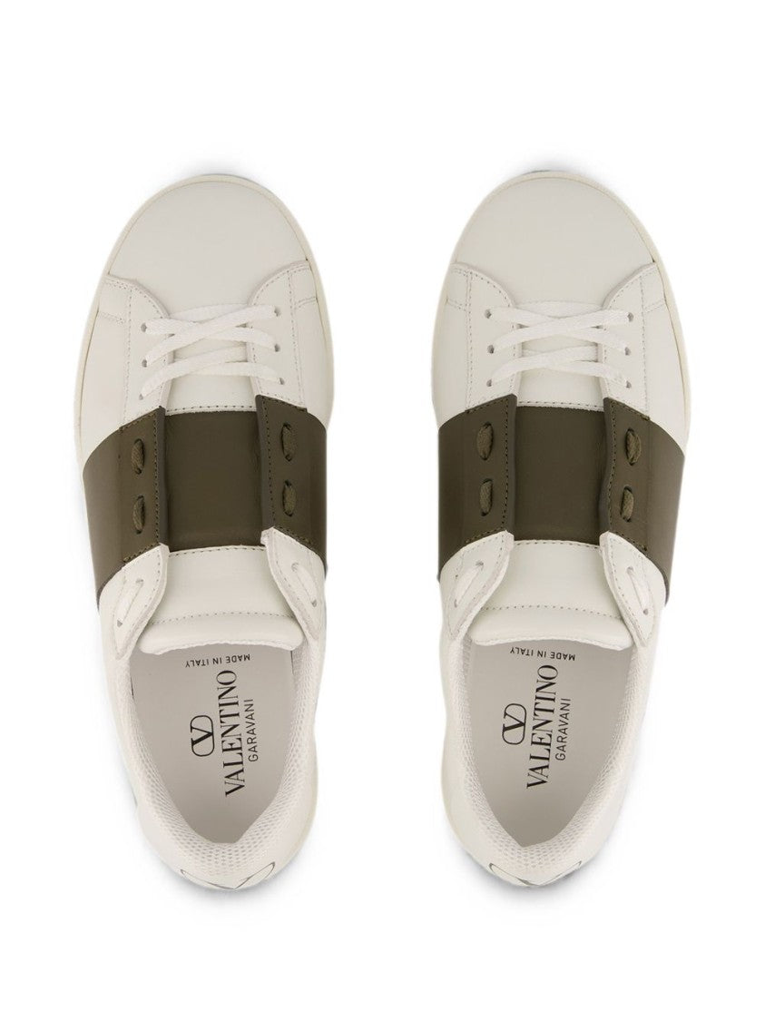 Valentino Garavani White Leather Olive Strap Sneakers