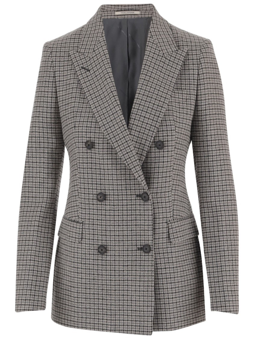 Tagliatore Grey Wool-Blend Checked Double-Breasted Blazer