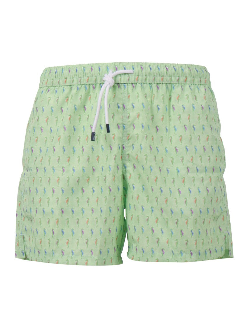 Fedeli Seahorse Pattern Drawstring Swim Shorts
