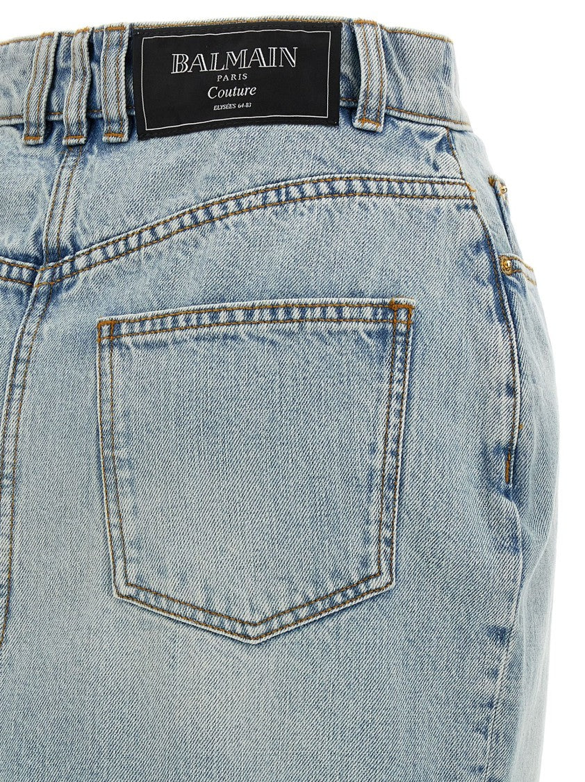 Balmain Delavé Cotton Denim Midi Skirt