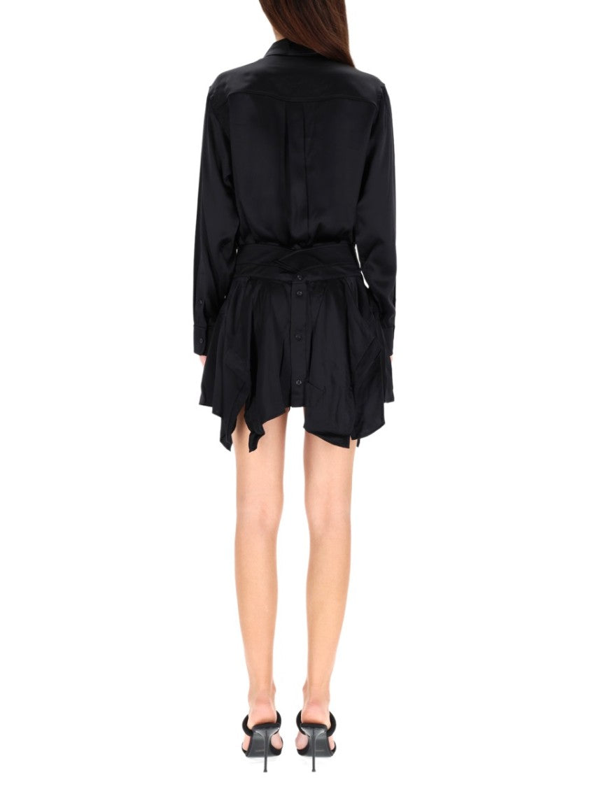 T By Alexander Wang Double Silk Chemisier Dress With Asymmetrical Draped Skirt