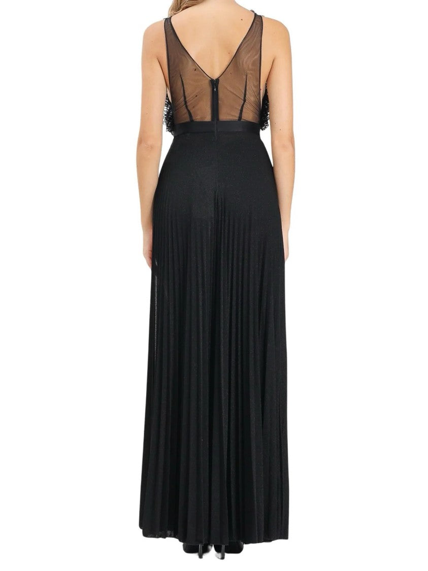 Red Carpet E. Franchi Pleated Maxi Dress With Embroidered Bodice And High Slit
