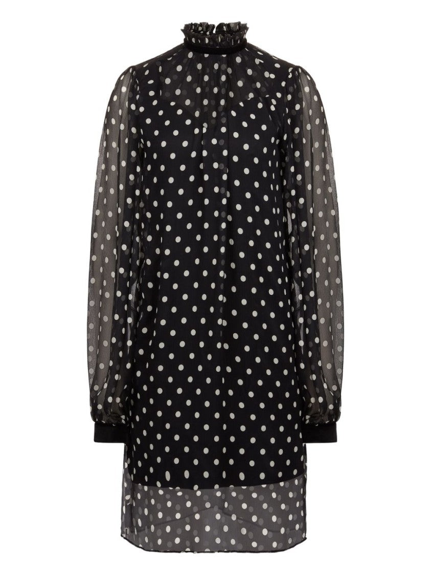 Nina Ricci Black Polka Dot Ruffled High Dress