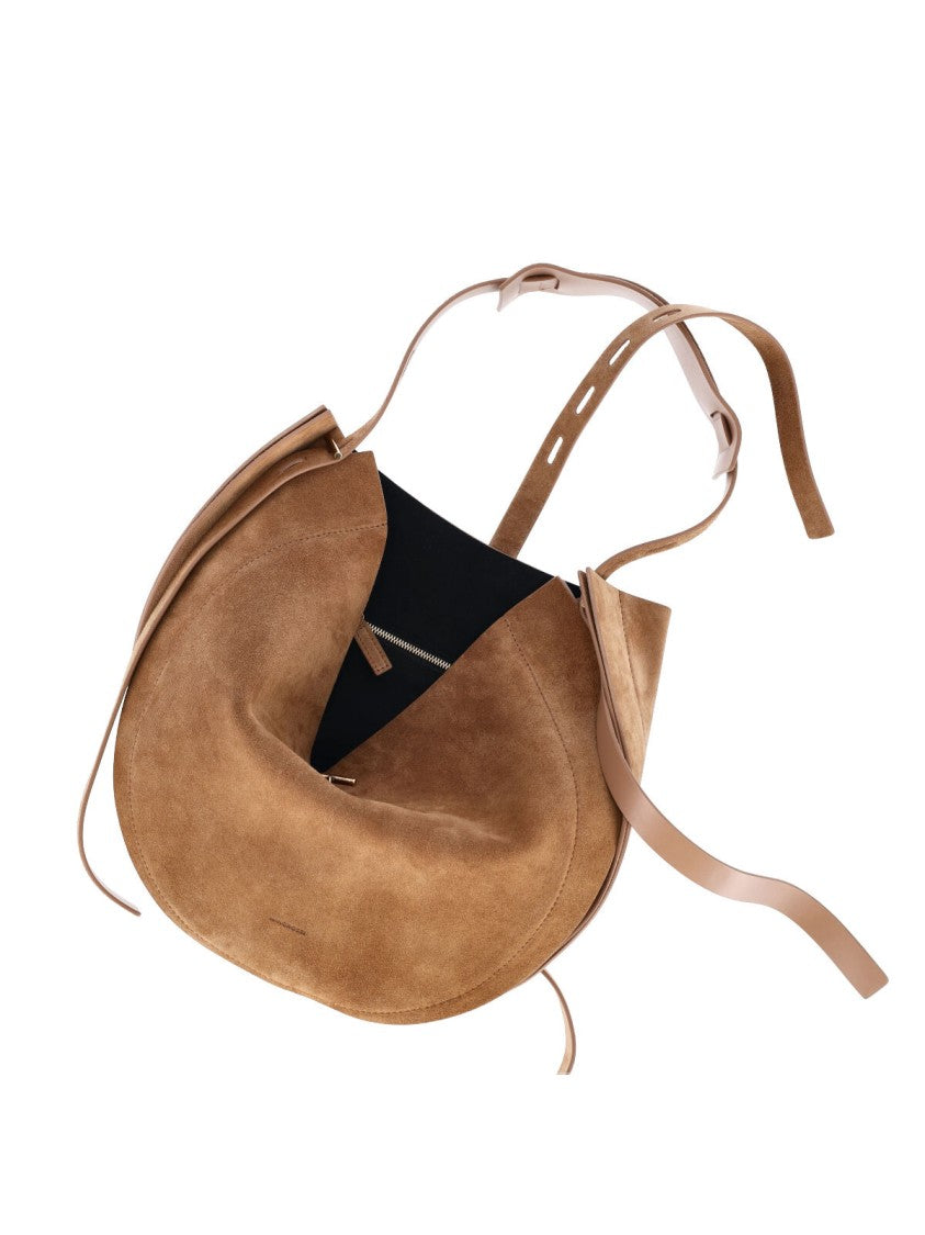 Minobossi Beige Liz Calfskin Suede Top-Handle Shoulder Bag