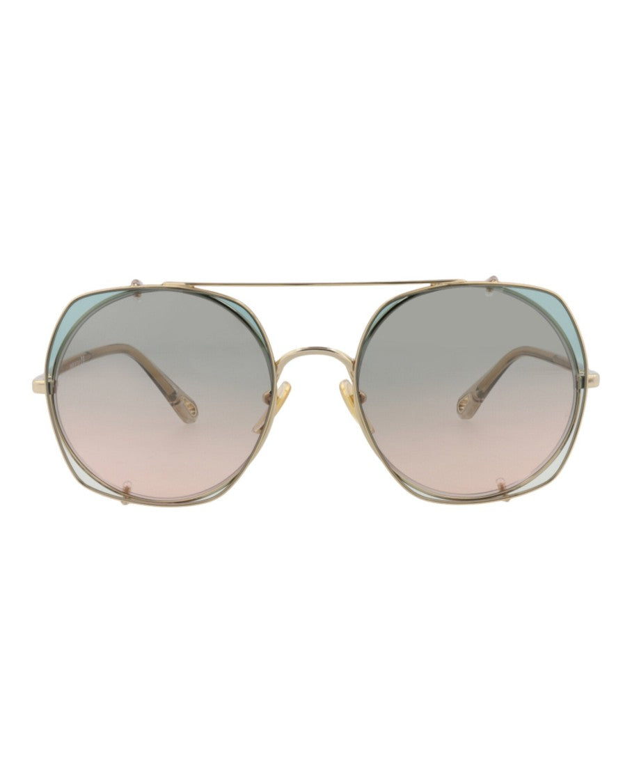 Chloé Square-Frame Sunglasses With Gradient Tint And Clip-On Lenses