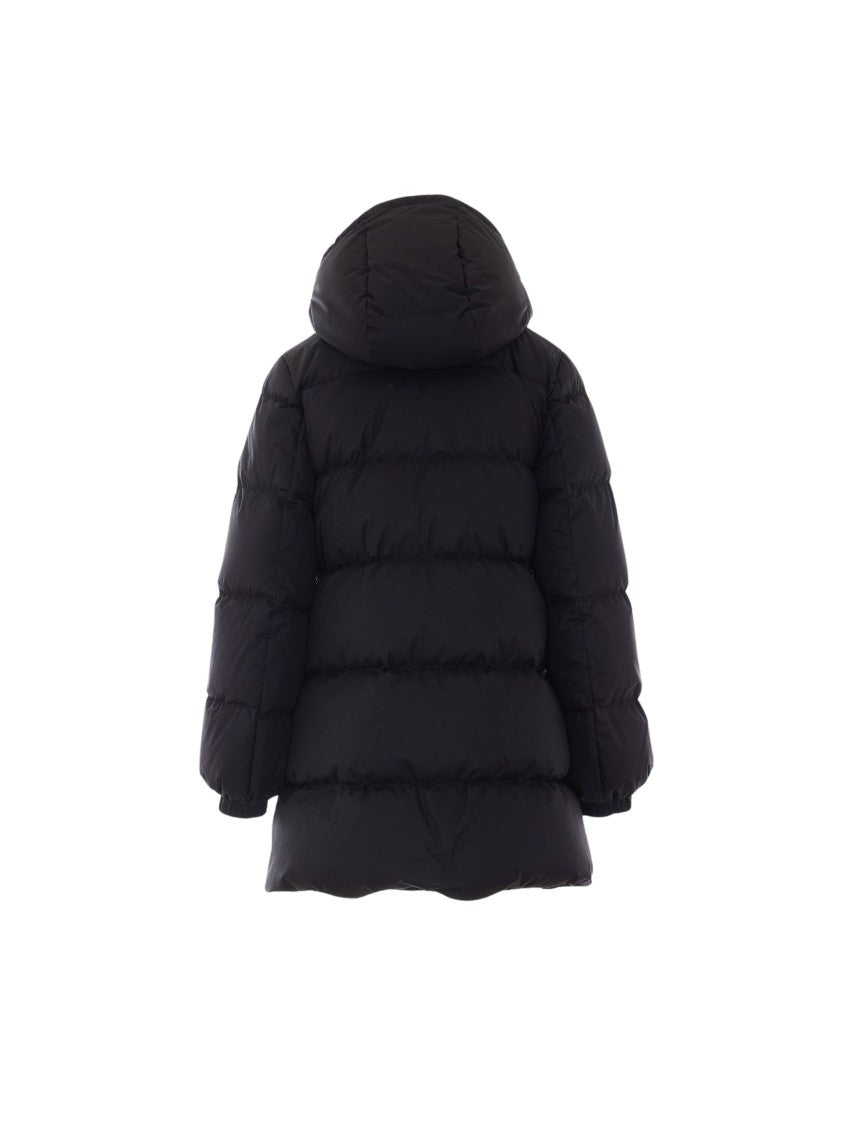 Add Knee-Length Black Quilted Puffer Coat With Removable Hood