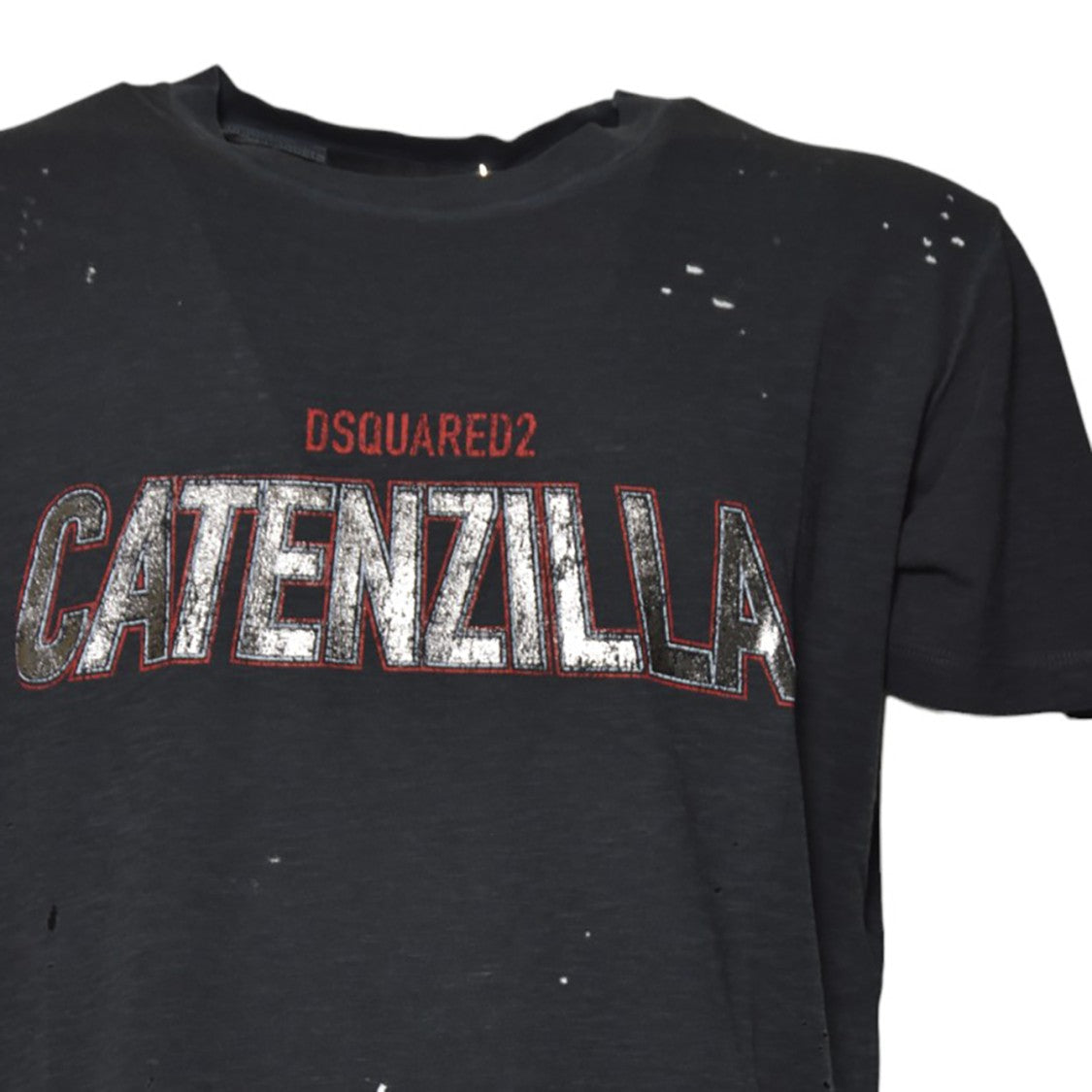 Dsquared2 Distressed Black Graphic T-Shirt With Textured Design