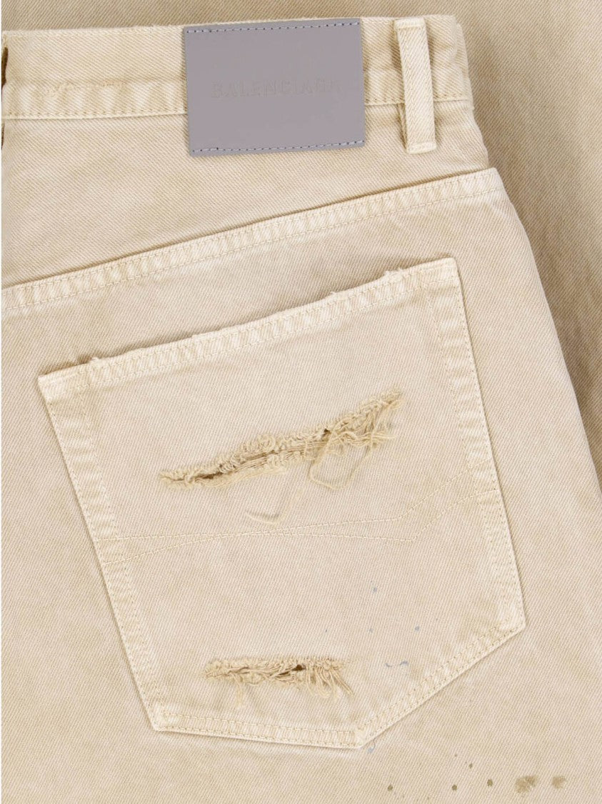 Balenciaga Beige Distressed Wide-Leg Jeans