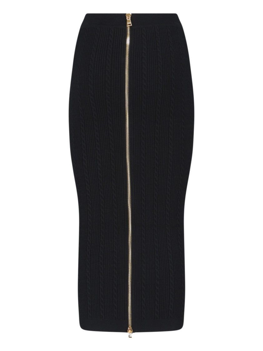 Balmain Ribbed Black Midi Skirt