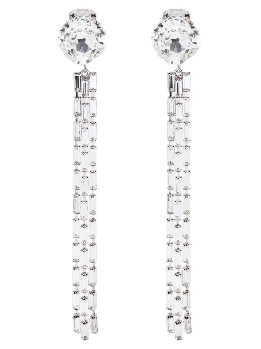 Alessandra Rich Fringed Metal Earrings Adorned With Baguette-Cut Crystals