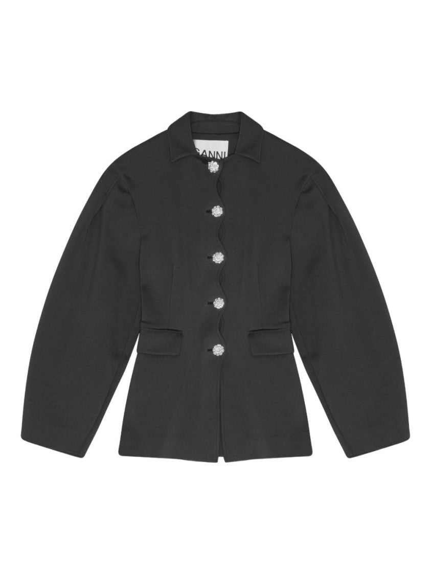 Ganni Structured Grey Jacket With Balloon Sleeves