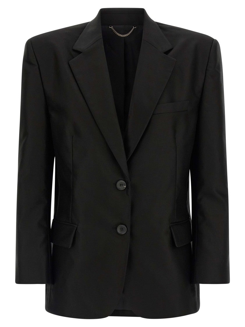 Magda Butrym Single-Breasted Cotton Blazer With Removable Flower Brooch