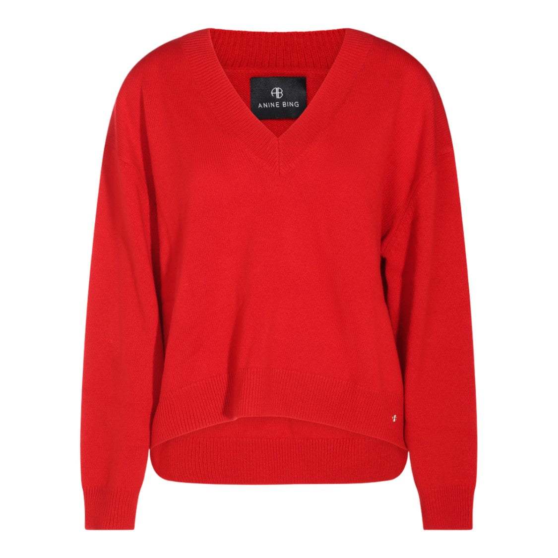 Anine Bing Vibrant Red V-Neck Sweater With Ribbed Cuffs