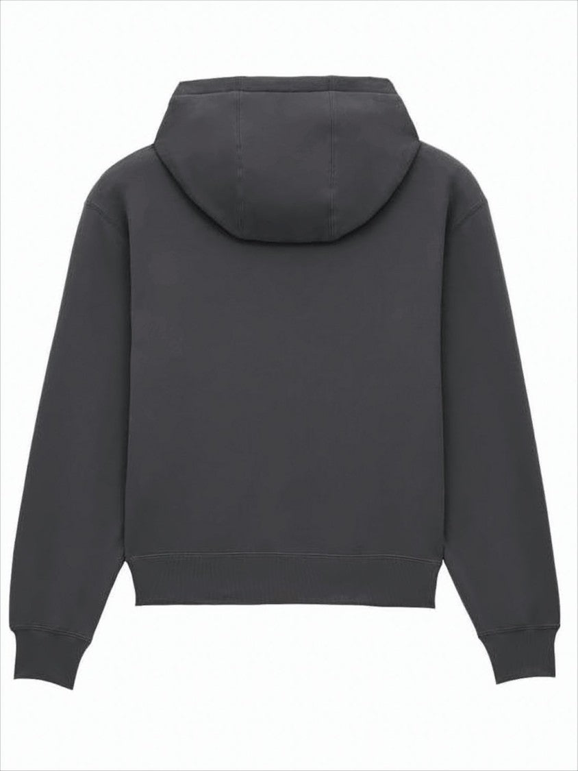 Saint Laurent Cropped Grey Hoodie With Drawstring And Tonal Embroidery