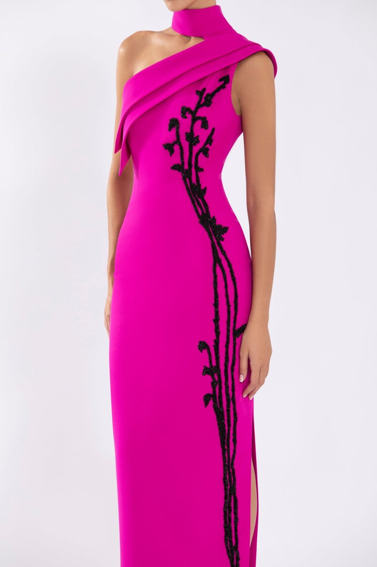 Saiid Kobeisy Crepe, Off-Shoulder Dress With Beading