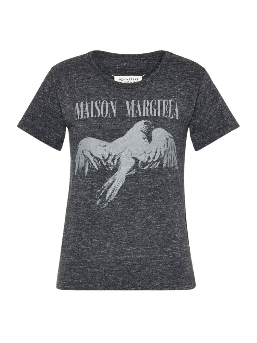 Maison Margiela Dark Grey Heathered Graphic Print Cotton T-Shirt