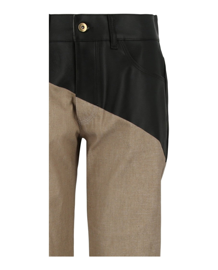 Bottega Veneta Colorblock Straight Fit Pants With Leather Accents