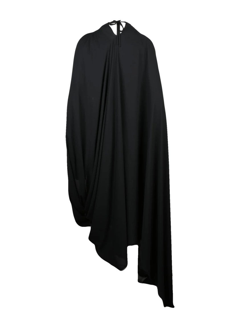 Balenciaga Asymmetric Long Dress With Dramatic Puff Sleeves And Unique Design