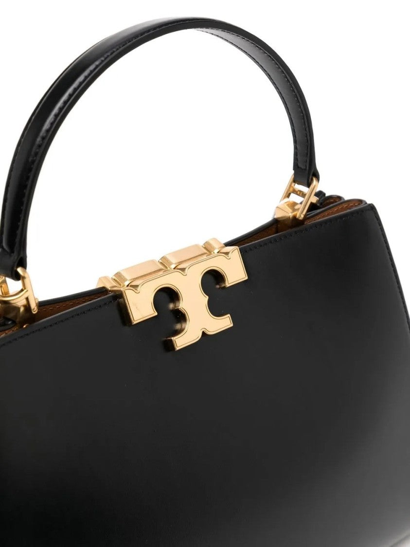 Tory Burch Structured Black Leather Satchel With Suede Panel