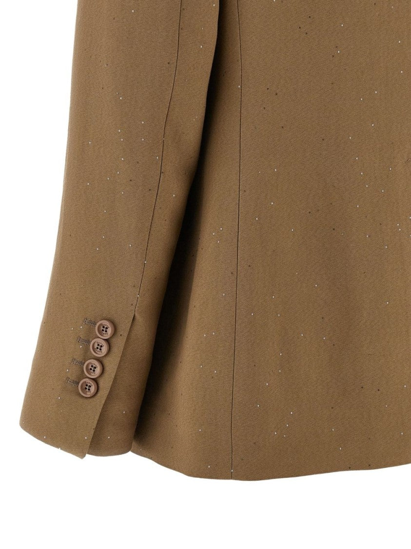 Herno Beige Double-Breasted Jacket With Peak Lapel