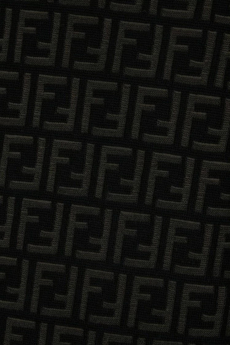 Fendi Textured Black Knit Sweater With Geometric Pattern