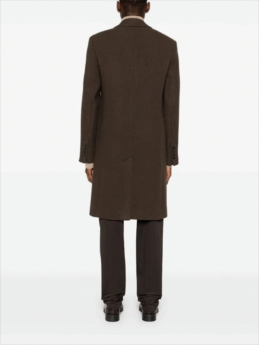 Ami Brown Tailored Wool Coat With Notched Lapel And Classic Silhouette