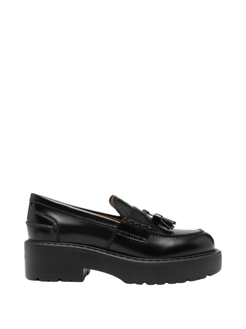 Miu Miu Black Leather Tassel Chunky Loafers