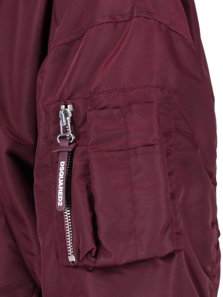 Dsquared2 Burgundy 80S Fabric Bomber Jacket