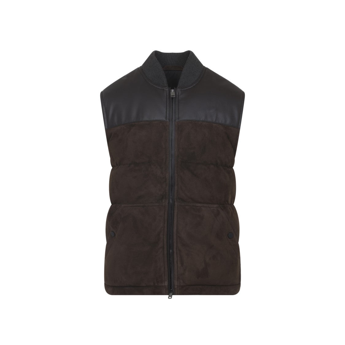 Brioni Puffer Dark And Brown Leather Gilet