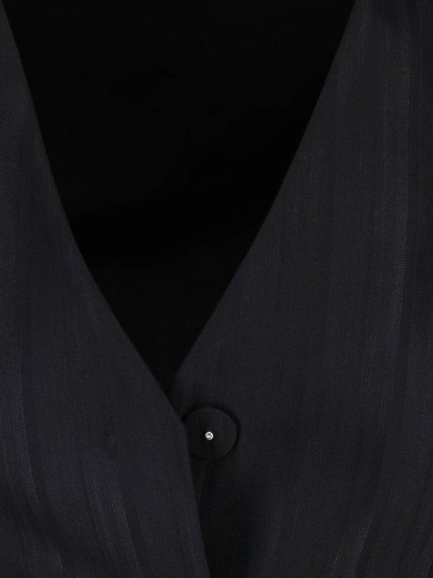 Dondup Black Virgin Wool-Blend Gessato Cropped Blazer