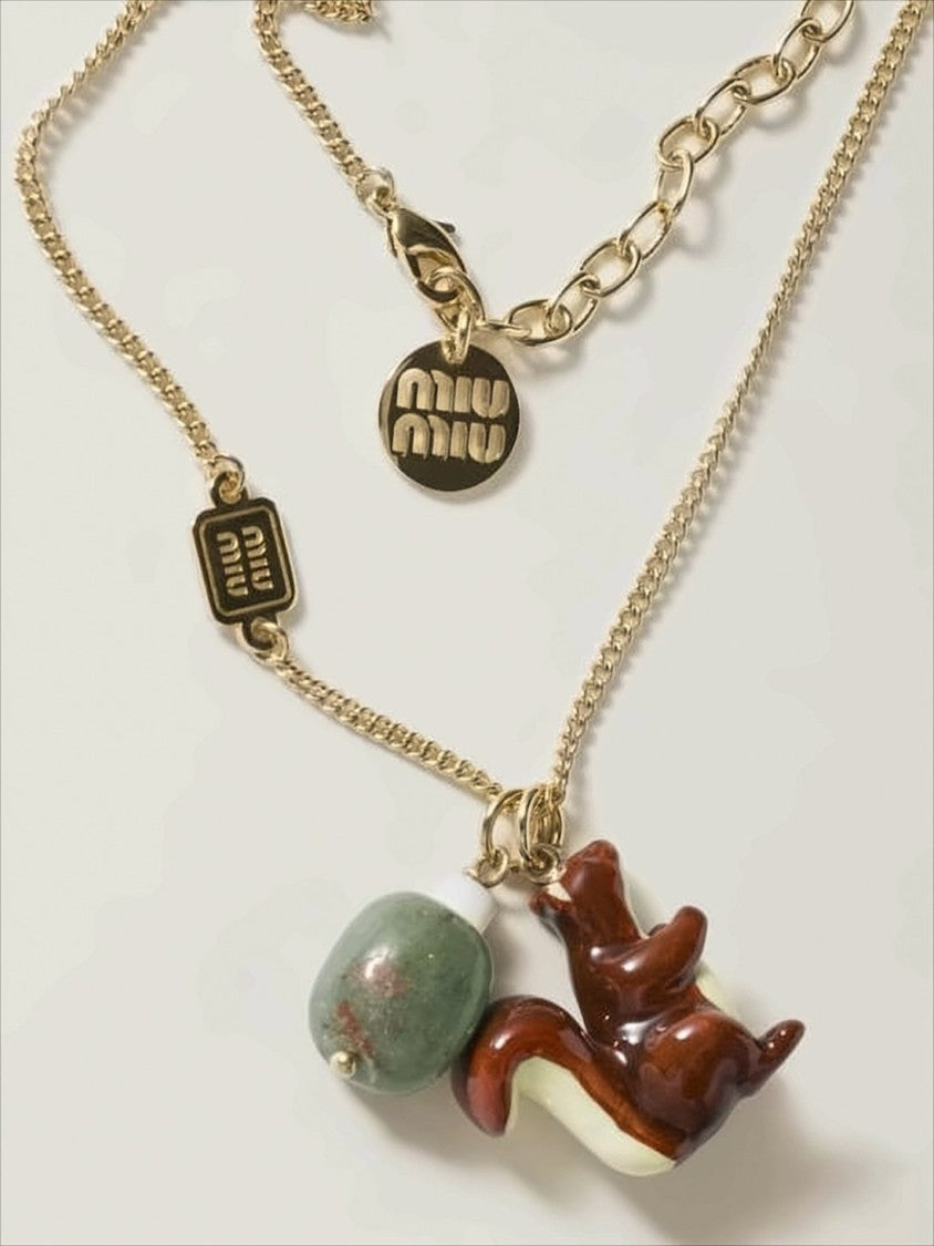 Miu Miu Delicate Yellow Brass Necklace With Squirrel Charm