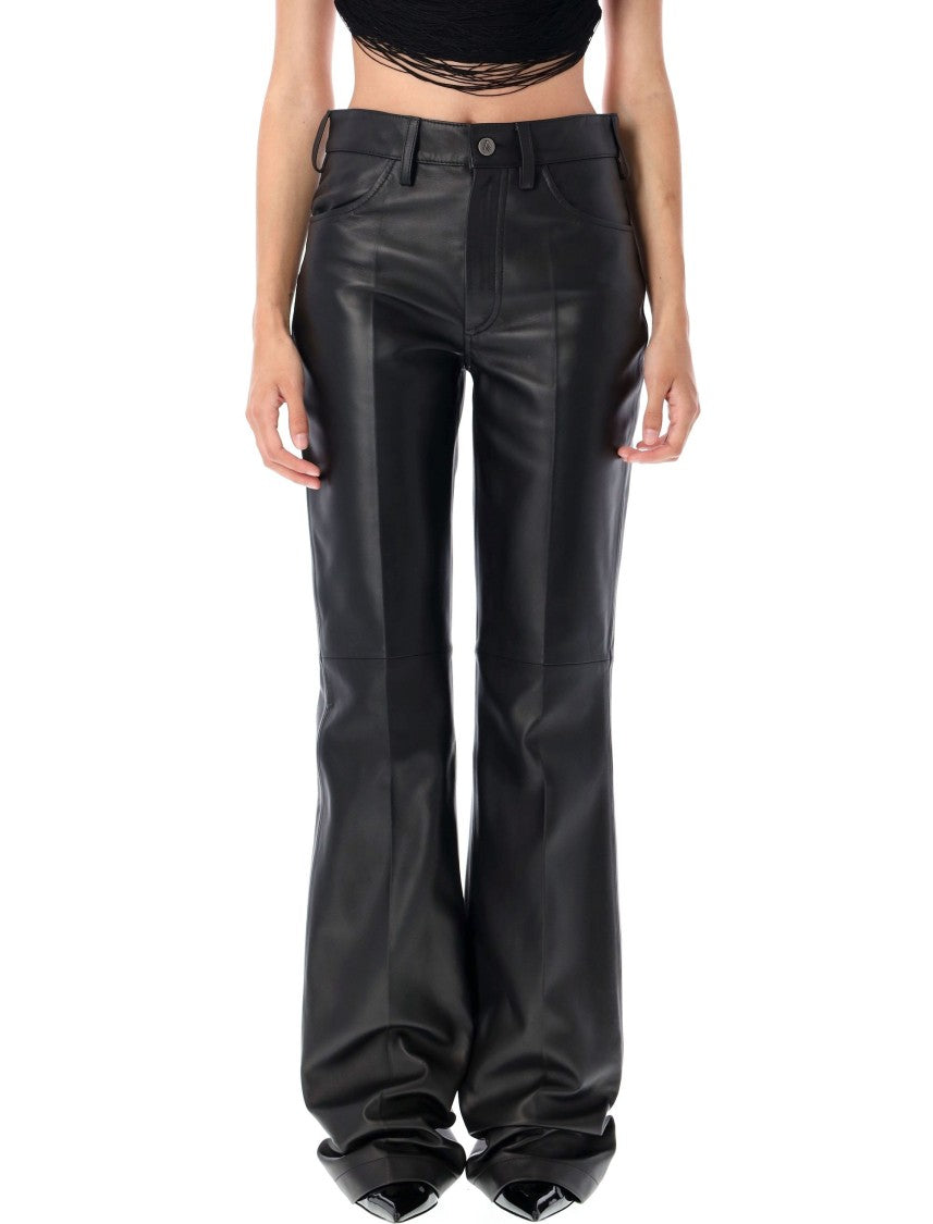The Attico Straight Leg Black Lamb Leather Pants