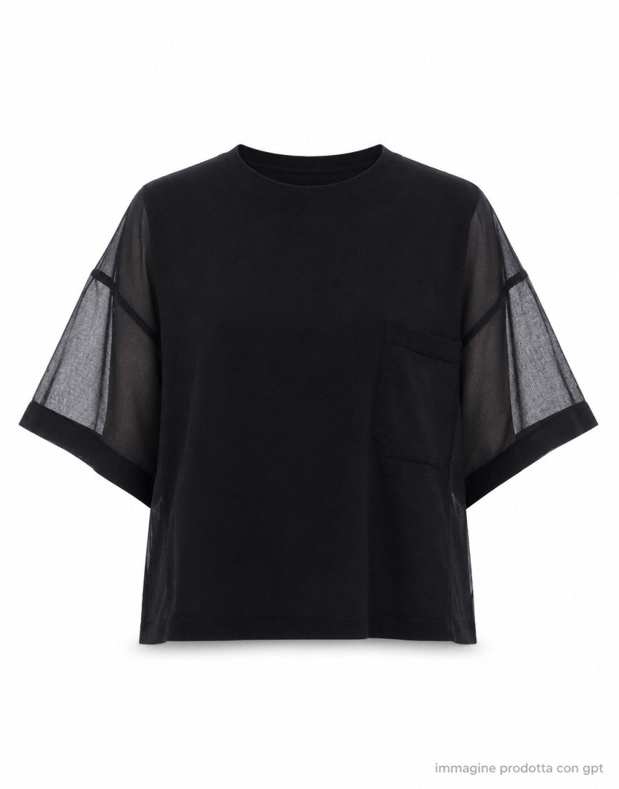 Laboratorio Black Relaxed Fit Cotton Crew Neck Top