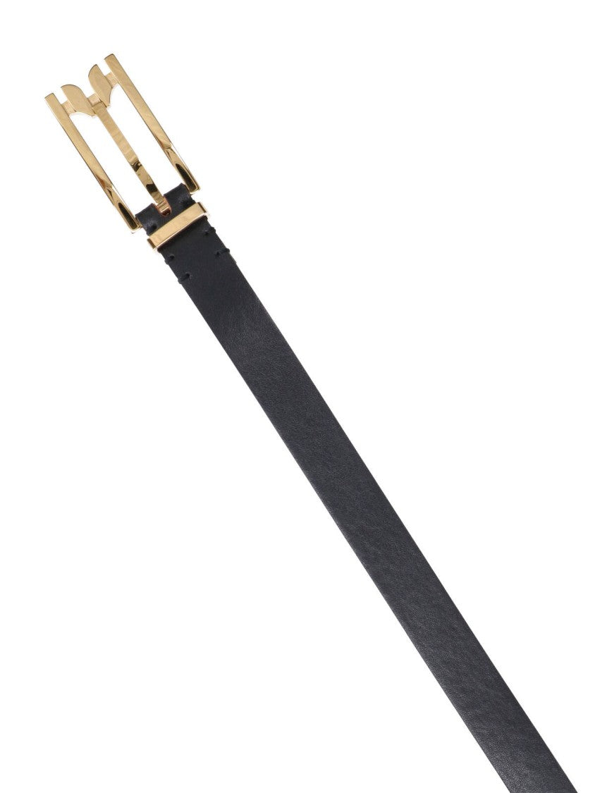 Victoria Beckham Smooth Leather Gold-Tone Cut-Out Buckle Belt