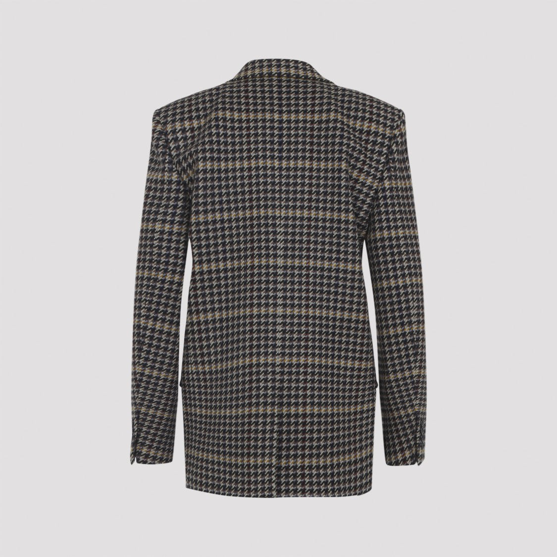 Saint Laurent Double-Breasted Houndstooth Blazer With Wide Lapels And Flap Pockets