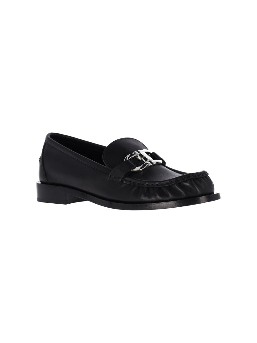 Ferragamo Black Gancini Leather Moccasin