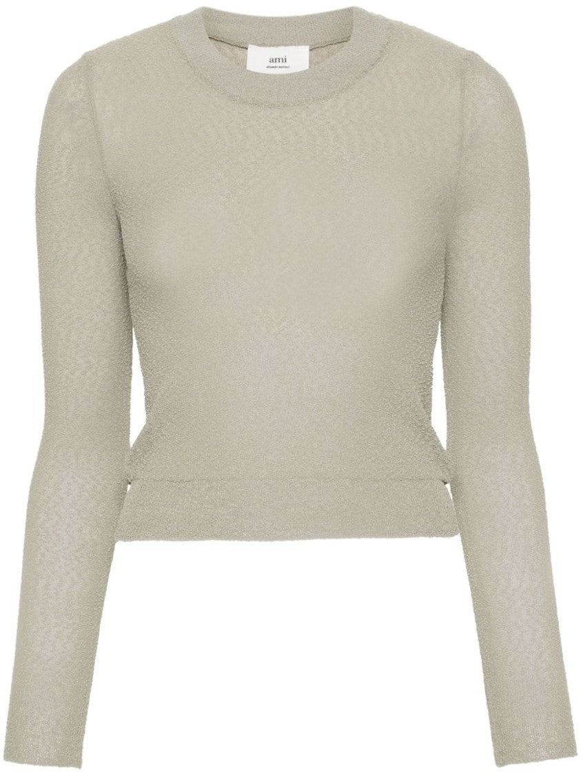 Ami Paris Sage Green Bouclé Knit Sweater